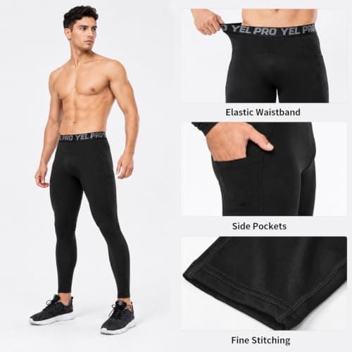 Mens Thermal Compression Leggings with Pockets, Fleece Lined Base Layer — view 5