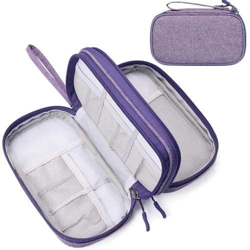 FYY Travel Cable Organiser, Electronics Accessories Bag, Waterproof Tech Storage Pouch, 2-Layer Universal Carry Case for Charger, Power Bank, USB Drive S-Purple