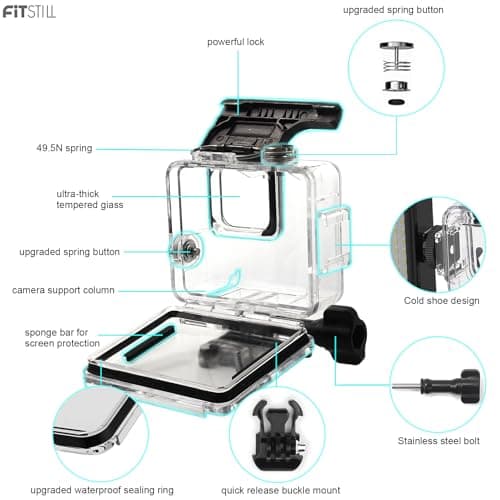FitStill 45M/148FT Waterproof Case for Go Pro Hero 4K (2024), Protective Underwater Dive Housing Shell with Bracket Accessories — view 5