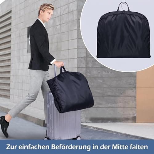 MISSLO Waterproof Garment Bag Suit for Travel, Foldable Suit Bag Men with Gusset, Hanging Garment Cover for Coats, Clothes, Jackets, Shirts, 109 cm, Black — view 3