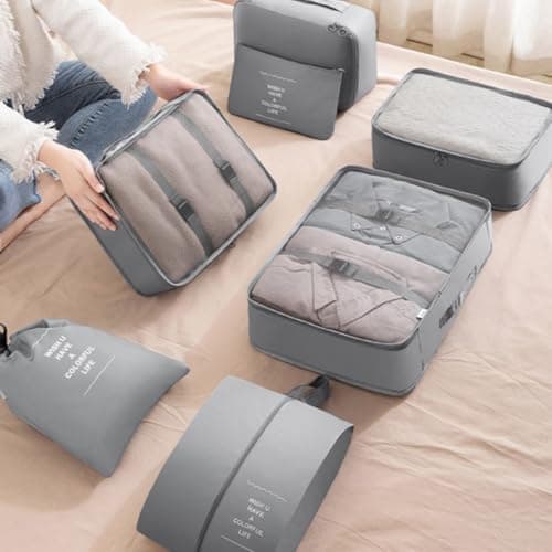 Veemoon Travel Organizer Bags Set of 7 Portable Oxford Cloth Packing Cubes Convenient Zipper and Easy Opening for Camping and Hiking Lightweight Clothing and Shoe Storage — view 5