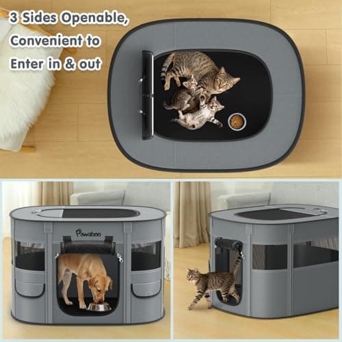 Pawaboo Portable Dog Playpen, 600D Oxford Pet Tent, Charcoal Gray — view 6