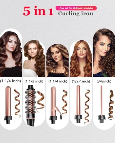 5 in 1 Curling Iron, Hair Curling Wand Set with Thermal Brush and 4 Interchangeable Ceramic Curling Wands (0.35'' -1.25'') Fast Heat Up Dual Voltage Hair Curler for Women All Hair Types and Travel Use — view 2