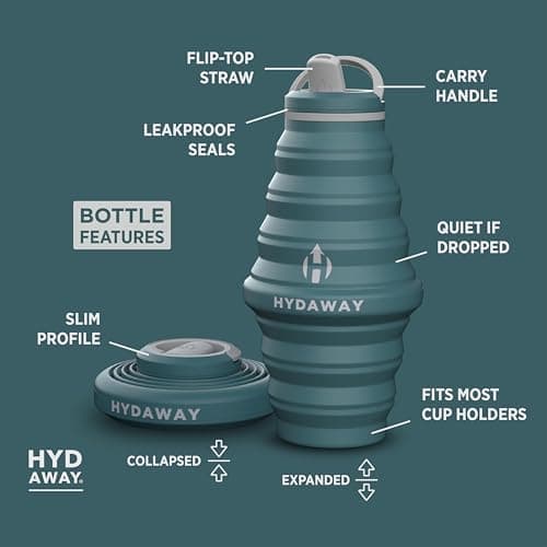 HYDAWAY Collapsible Water Bottle - 25oz I Reusable Water Bottle with Flip Top Lid for Travel, Hiking, Backpacking I Portable & Leakproof, Food-Grade Silicone, BPA Free, Collapses to 1.5” — view 5