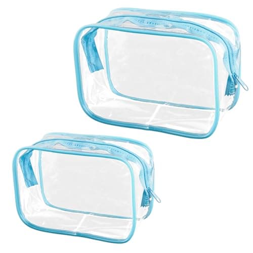 Tabanzhe Clear Travel Toiletries Bag-2 PCS Waterproof Make up Bag with Zippers PVC Cosmetic Pouch Wash Organizer Case Travel Accessories for Men Women Business Bathroom Storage(Blue)