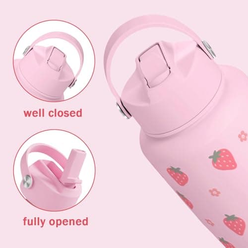 Bryxora Insulated Water Bottle with Straw Lid (800ml) - 24 Hours Cold - Iced for 48 Hours - Leakproof - BPA Free - Easy to Carry - Vacuum Insulated Double Walled Stainless Steel Flask (Strawberry) — view 3