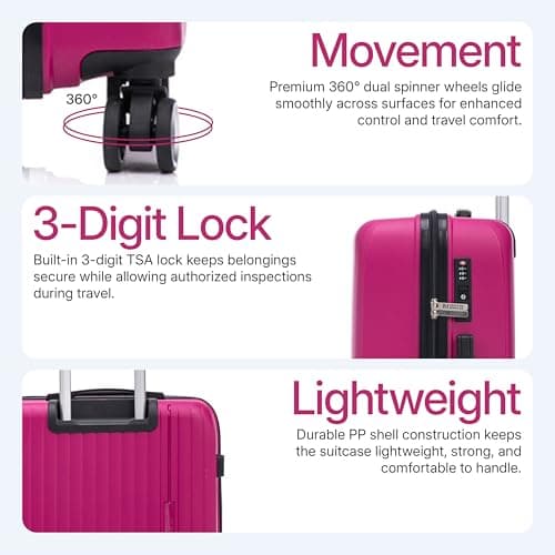 Preston Morgan 21" 55x37x20cm Cabin Suitcase for Ryanair, EasyJet, TUI, Wizzair, BA, Lightweight Rolling Laptop Travel Case on 4 Wheels and Built in TSA Lock | Purple — view 6