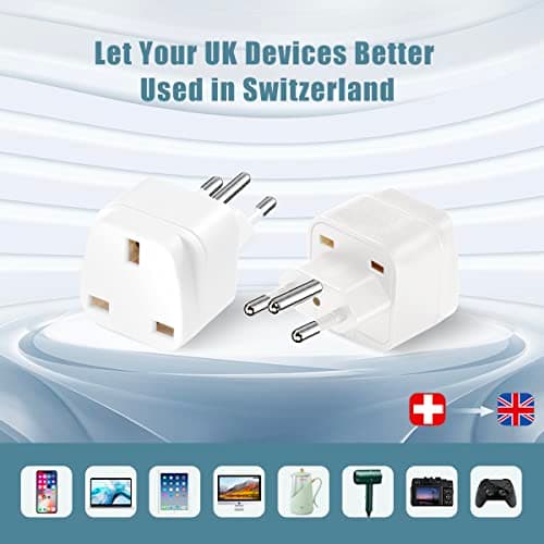 LUKELI 4 Pack UK to Switzerland Plug Adapter Swiss Adaptor Plug- Compact & Lightweight for Travel Plug Adapter UK to Swiss, Jordan, Liechtenstein, Madagascar, Rwanda (White 4 Pack) — view 4