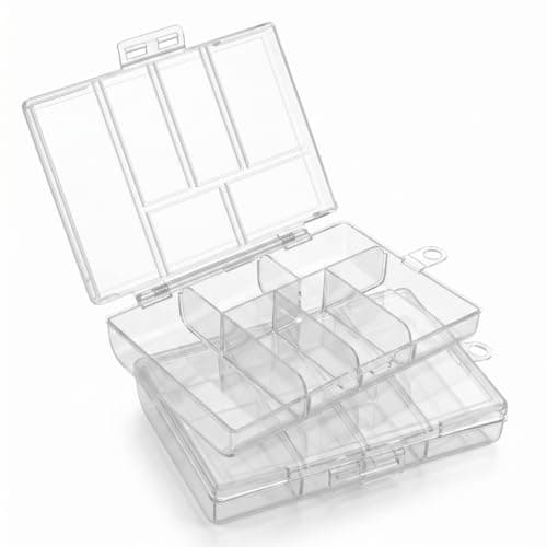 Matwsec 2 Pcs Small Plastic Box with Dividers, Jewellery Grid Storage Box