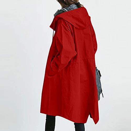 AMDOLE Womens Waterproof Jackets Foldable Rain Jackets Lightweight Plus Size Hooded Long Raincoat Windproof Jacket Ladies Outdoor Quick Dry Coats with Pocket 2-Red 5XL — view 3