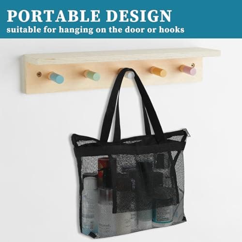 Mesh Shower Bag, Shower Caddy Portable Mesh Tote Bag with Zipper, Quick Dry Hanging Bath and Toiletry Organizer for College Dorms, Gym, Beach, Camping, Swimming, Yoga and Travel (1Pcs, Black) — view 5