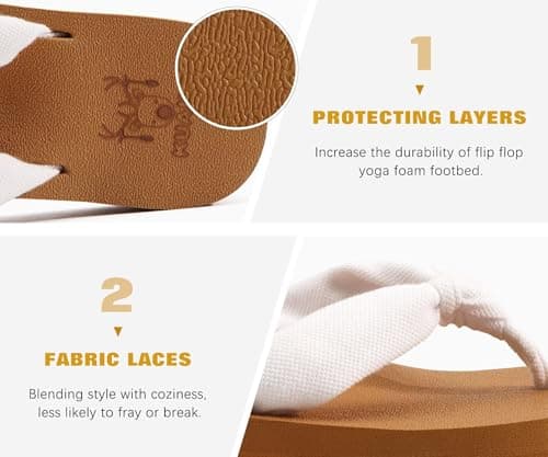 KuaiLu Flip Flops Women Fabric Support Sandals Beach Thong White Khaki 7 — view 5