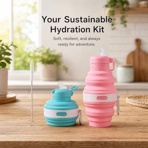 Cheewing 3PCS Collapsible Water Bottle Set, Silicone Soft Flask Bottles — view 5