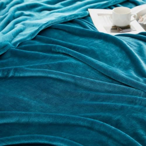 MOONLIGHT20015 Silk Touch Warm 2 Pack Fleece Blankets - 400 GSM Throws for Sofa Fluffy Blanket Bed Throw for Bedroom, Couch, Travel, Kids, Bedroom Accessories Teal, Throw/Single (130 X 150CM) — view 6