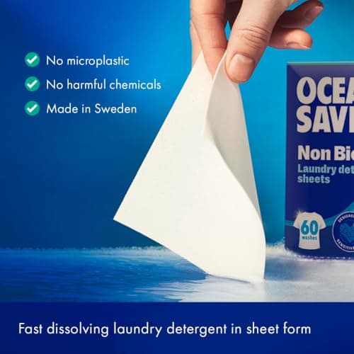 OceanSaver Eco Laundry Detergent Sheets | Non-Bio | Eco-Friendly, Biodegradable & Freshly Scented | Zero-Waste & Removes Tough Stains | Vegan, Plastic & Cruelty-Free | Plant Based Formula (60 Washes) — view 5
