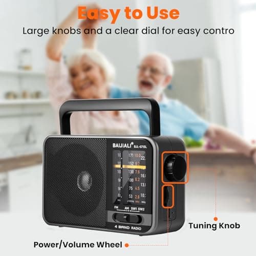 BAIJIALI Solar-Powered Portable Radio,Built-in Rechargeable Battery/USB-C — view 4