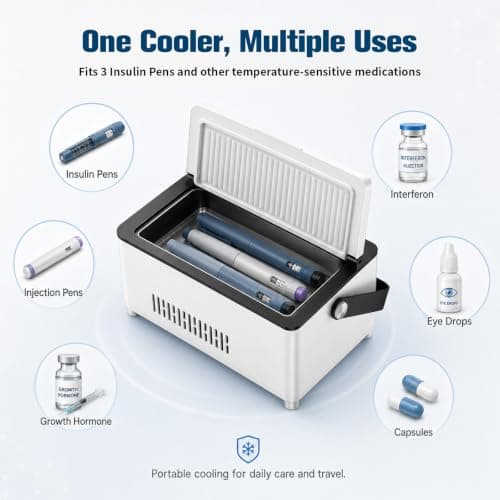 Insulin Cooler Travel Case Portable – Electric Medication Cooler Box for 3 Insulin Pens and Cartridges, with 13600mAh Battery & 0-18°C Precise Temperature Control, Rugged Aluminum Interior — view 5