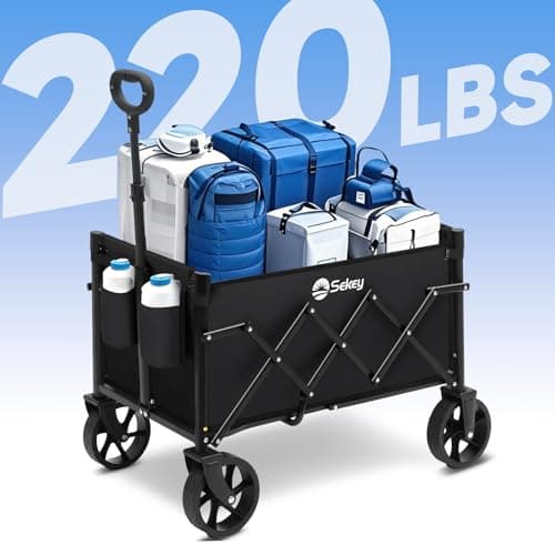 Sekey 220LBS Folding Festival Trolley on Wheels, Heavy Duty Camping trolley with All-Terrain Wheels, Portable Beach wagon, Adjustable Handle, Space-Saving Cart for Shopping Outdoor - Black — view 3