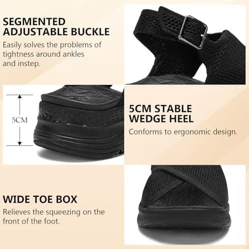 Hanani Womens Orthopedic Sandals Adjustable Strap Sandals Arch Support Ladies Summer Wedge Slingback Sliders Platform Walking Shoes Washable Slide Sport Girls Casual Thick Bottom Beach Shoes — view 3