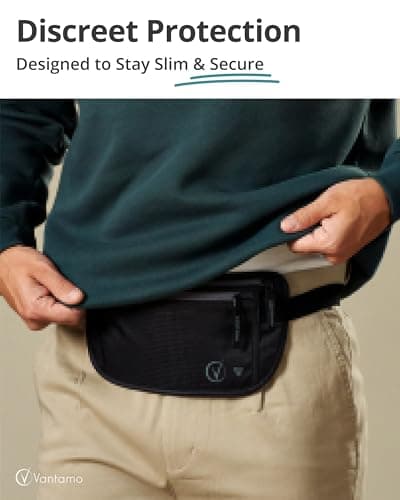 Vantamo Bum Bag with RFID, Ultra-Thin Money Belts for Travel Hidden Men, 2 Compartment Fanny Pack for Women Fits Passport & Phone to Protect Valuables, Waist Bag for Traveling, Hiking & Walks — view 2