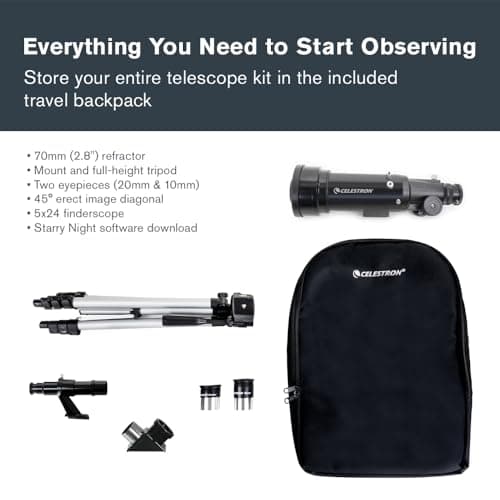 Celestron 21035 Travel Scope 70 Portable Refractor Telescope Kit with Backpack, Black — view 5