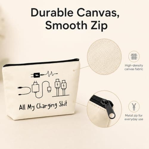 Charging Cable Organizer Bag Travel Tech Pouch with Zipper Canvas Storage — view 5