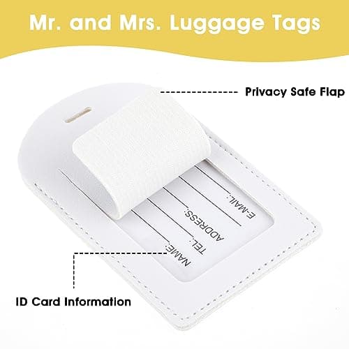 Simarro 2 Pcs Luggage Tags, PU Leather Travel Tags Mr and Mrs Gifts, Bridal Shower Gift for Married Couples Honeymoon Lovers Travel Outdoor Use — view 5