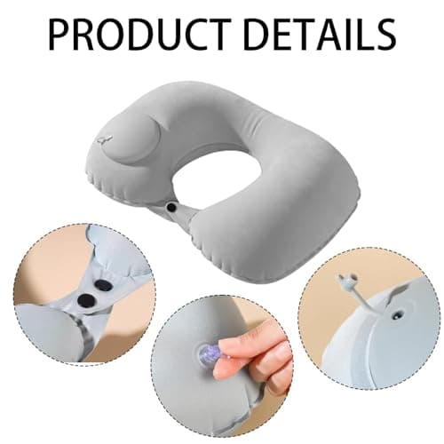 MUNSKT Gray Inflatable U Shaped Travel Neck Pillow with Eye Mask, Ear Plugs & Carry Bag, Ergonomic, Lightweight, Compact & Quick Pack, for Airplane & Travel — view 3