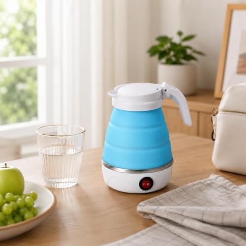 Collapsible Silicone Travel Kettle, Portable Mini Electric Water Boiler with Auto Shut Off, Food-Grade Small Foldable Hot Water Kettle for Travel Camping Hotel — view 3