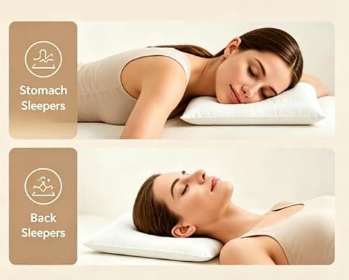 Dovishire Ultra Thin Pillow for Stomach & Back Sleepers, 2cm Low Loft Flat Bed Pillow for Gentle Neck Support, Breathable Soft Slim Head Cushion, White — view 3
