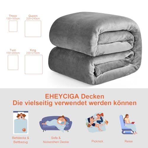 EHEYCIGA Single Fleece Throw Blanket for Sofa 130x165cm, Grey — view 5