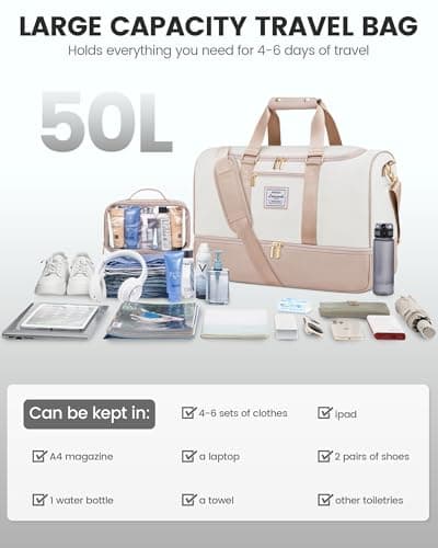 LOVEVOOK Weekend Bags for Women, 50L Large Maternity Hospital Overnight Travel Duffle with Toiletry Bag, Gym Yoga Bags with Shoe Compartment & Wet Pocket, Hand Luggage Bag for Travel Sports — view 5