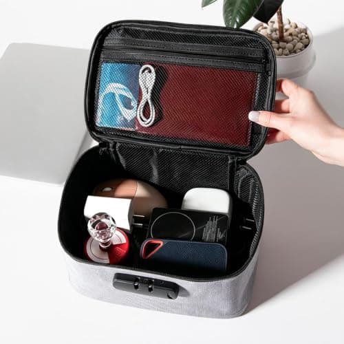 Huxibai Lockable | Multipurpose Oxford Fabric Vanity Organizer | with Combination Lock | for School Office Dressing Table Travel Home Bedroom Items — view 2