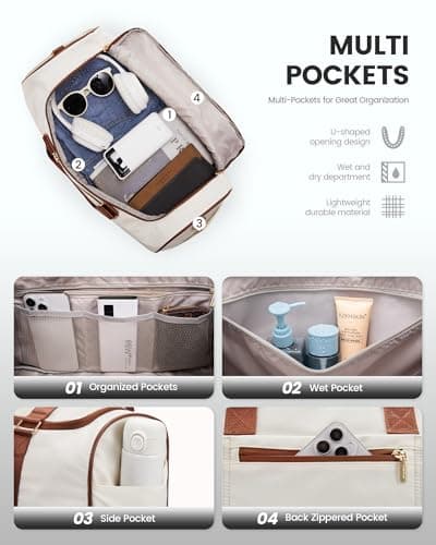 LOVEVOOK Travel Bags for Women, Waterproof Weekend Hospital Overnight Holdall with Toiletry Bag, Gym Yoga Bags with Shoe Compartment & Wet Pocket, Carry On Hand Luggage Bag for Travel Sports — view 3