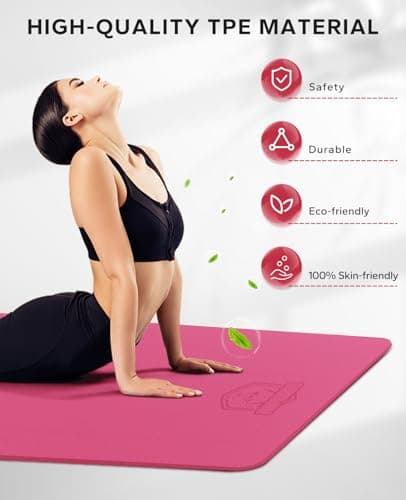 HAPBEAR Large Yoga Mat for Women- 183×116cm×6mm, TPE Non-Slip, Durable, Extra Large Thick Wide Exercise Mat for Pilates,Gym,Workout,Home,Fitness, (Barefoot Exercise)-Pink — view 5
