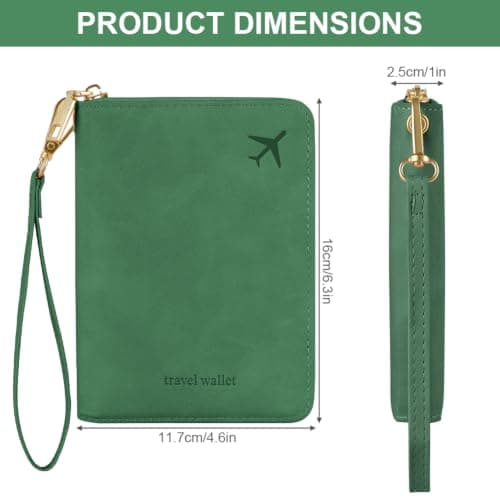 AOOSU Travel Wallet, Family Passport Holder, RFID Blocking Travel Accessories Document Organiser, Travels Document Holder for Tickets Waterproof Cover Holiday Essentials Case for Man & Woman Green — view 2