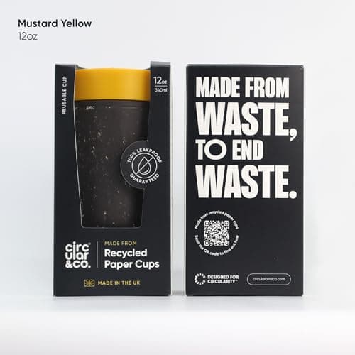 Circular&Co 12oz / 340ml Reusable Coffee Cup – Made from Recycled Paper Cups – Leakproof, Lockable Travel Mug, BPA Free – Grey & Mustard Yellow – Made in the UK — view 3