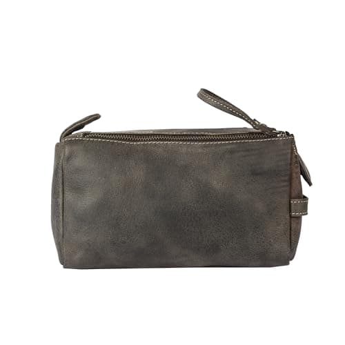 KomalC Buffalo Leather Toiletry Bag for Men & Women, Travel Pouch, Charcoal — view 3