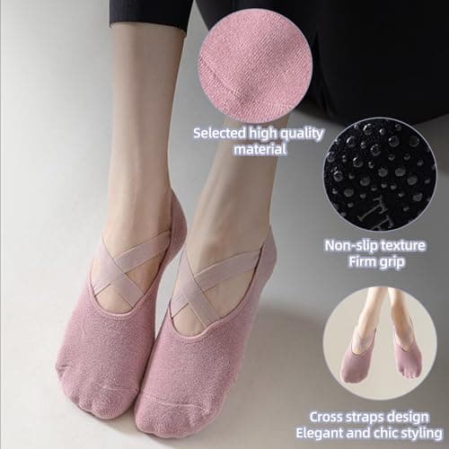 Shudyear 5 Pairs Non-Slip Yoga Socks, Grippy Socks for Women Non-Slip Grips & Straps, Ideal for Pilates, Barre, Barefoot Workout, Home Workout — view 4