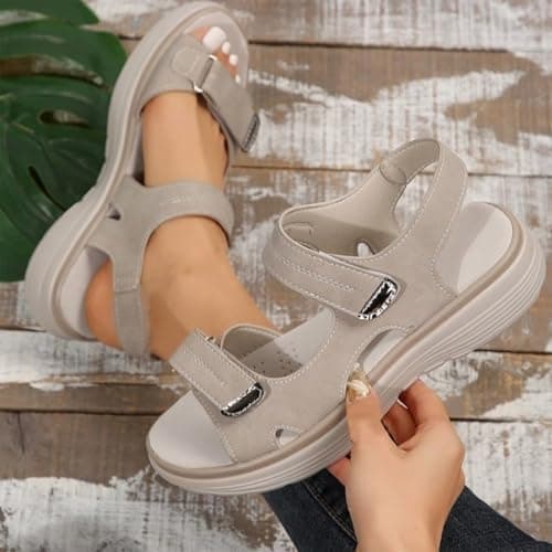Orthopedic Sandals for Women UK Sport Sandals With Arch Support Low Wedge Hypersoft Memory Foam Lightweight Walking Hook Loop Adjustable Strap Summer Outdoor Hiking Lightweight Beach Washable Shoes — view 2