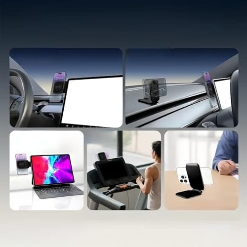 Magnetic Phone Holder - Ultra Thin Adjustable Foldable Stand, Strong Magnet Mount Base, Non Slip Viewing Support | Car Suv Rv Sedan Dashboard Desk Table Office Gym Dorm Travel Outdoor Camping — view 4