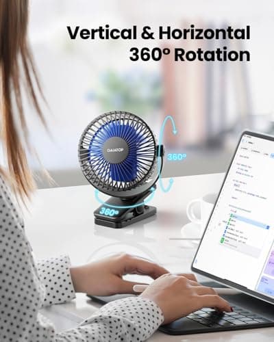 gaiatop Portable Clip on Fan, Mini Personal Rechargeable Fan Black Blue — view 2