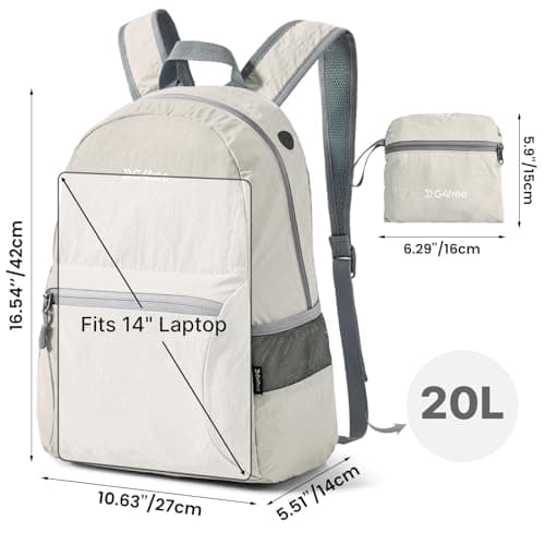 G4Free 20L Foldable Backpack Lightweight, Small Waterproof Backpacks Rucksack for Women Men, Nylon Daypack for Walking Hiking Travelling, Beige — view 2