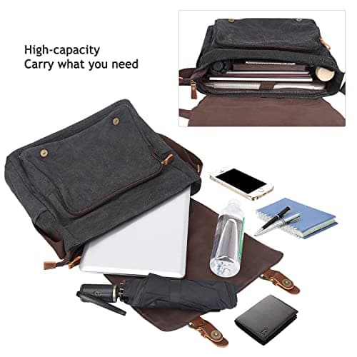 S-ZONE Men's Messenger Bag Crossbody Shoulder 14-17.3Inch Laptop Vintage Canvas Briefcase Satchel for Work School Traveling Daily Use Multiple Pocket — view 5