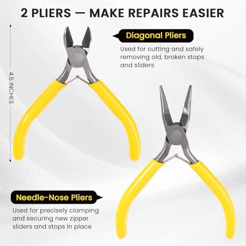 Kyteazr 150pcs Universal Zipper Repair Kit with 2 Pliers – All-in-One Zip Replacement for Jackets, Bags & Tents – Fits #3, #5, #8 Metal, Nylon & Resin Zips — view 5