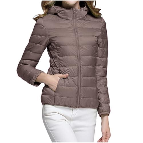 Packable Lightweight Down Jacket Womens Cropped Puffer Jacket,Ultra Light Hood Puffer Jacket,Long Sleeve Zip Up,with Pockets,Short Bubble Overcoats Winter Warm Outwear — view 3