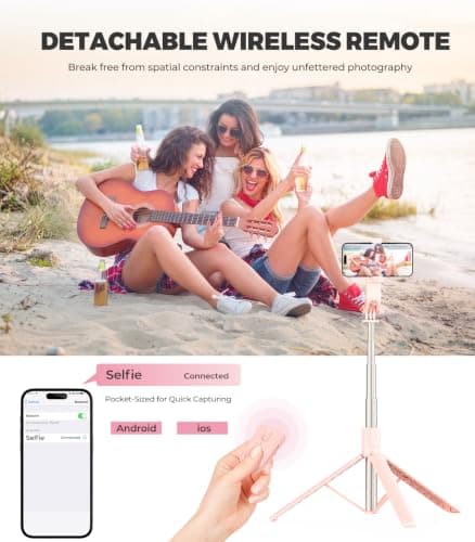 RISEOFLE Phone Tripod & Selfie Stick, 180cm Aluminum All in One Extendable Tripod for Smartphone, Portable Travel Tripod Stand with Wireless Remote Control for iPhone/Samsung/Android/Camera-Pink — view 4