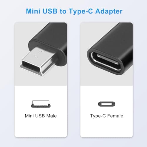 AIYEEN USB-C to Mini USB Adapter (2 Pack), Aluminum Alloy Data Adapter, Compatible with Laptops/Tablets, Flash Drive, MP3 Players, Digital Cameras, Black — view 4