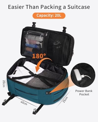ECOHUB Ryanair Cabin Bag 40x20x25 Underseat Travel Bag 9 Pockets Hand Luggage Backpack Recycled PET Eco Friendly Rucksack for Women & Men Carry on Bag with USB Port, 20L,Blue Green — view 5