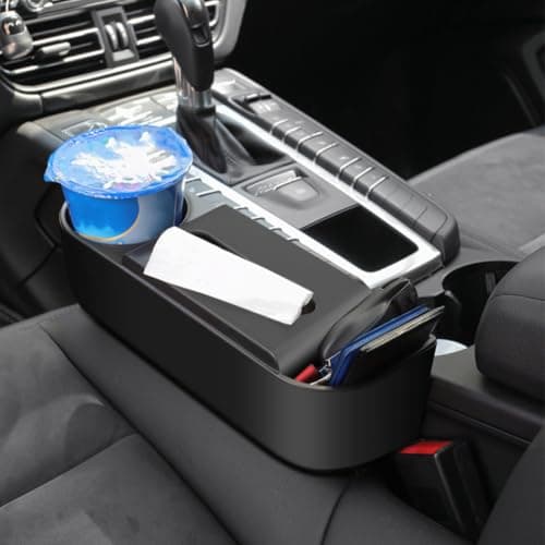 Car Seat Slot Organizer Black Storage Box 2 Pcs with Cup Holder, ABS — view 4